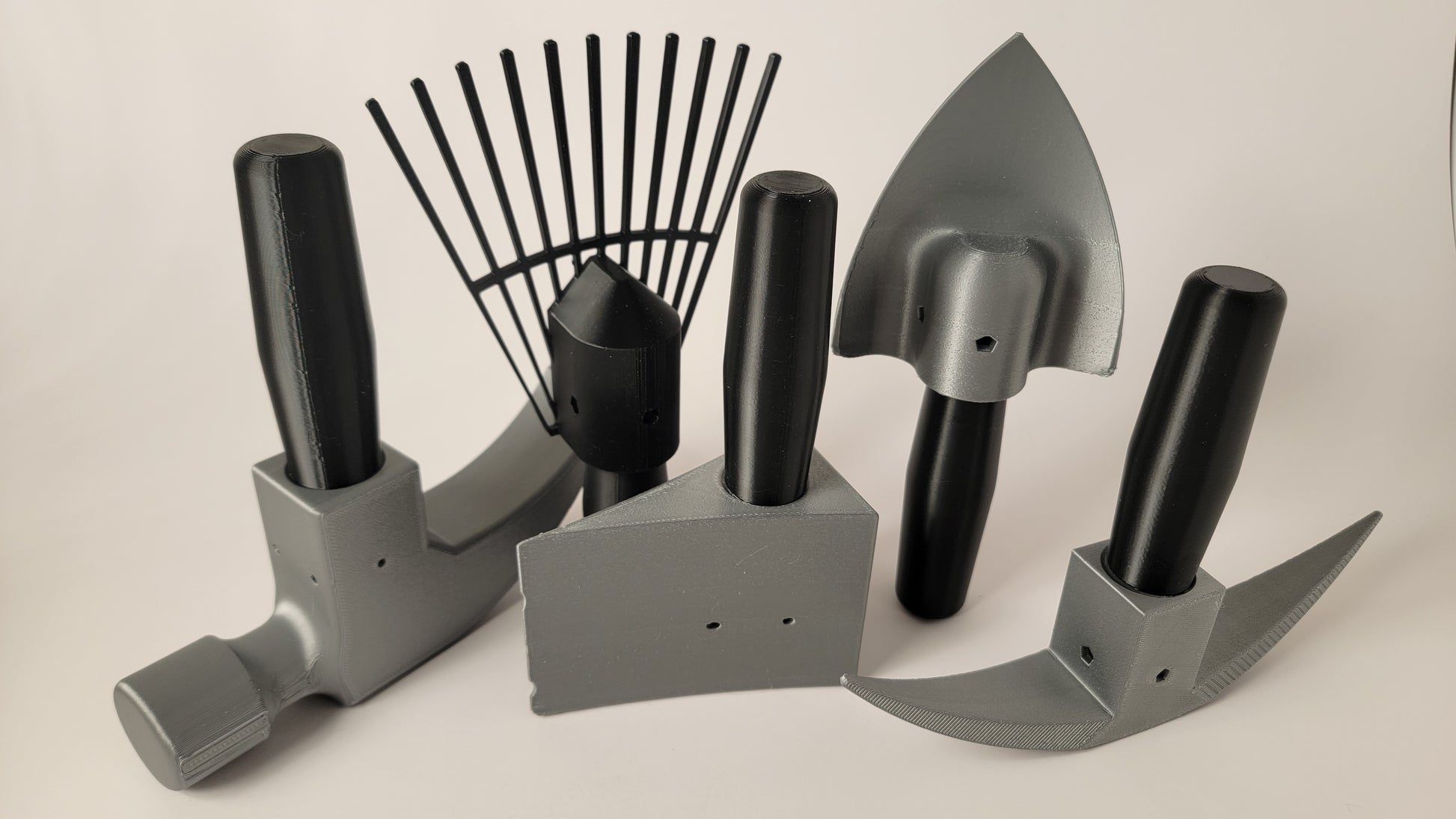 Tools scent hide set of 5 for nose work training, hammer, axe, rake, shovel, pick shaped. 