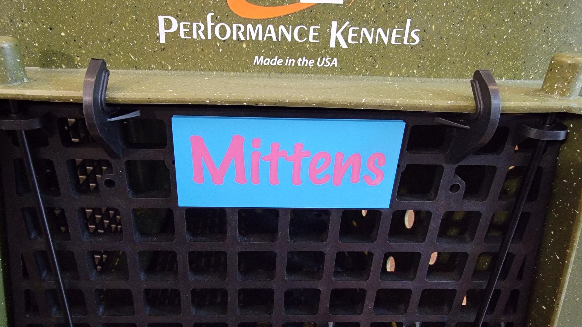 Bright colour Ruffland Kennel name tag in durable plastic