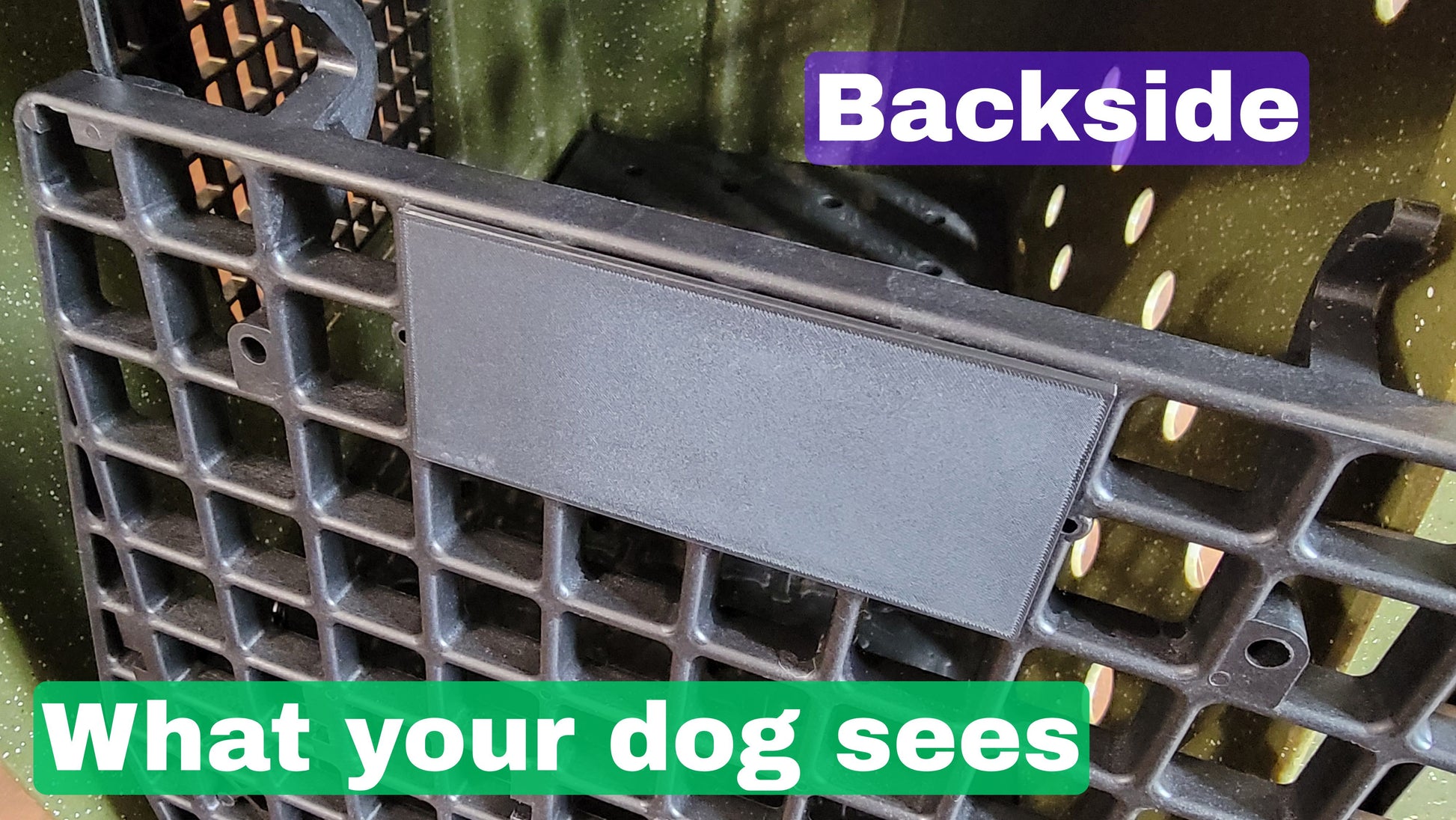 Backside of durable Ruffland Kennel name plate or name tag